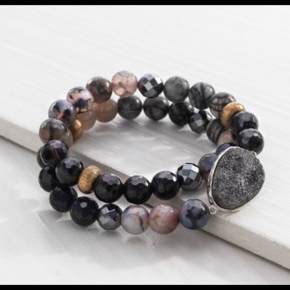 Silpada Black and Gold Beaded Bracelet Set